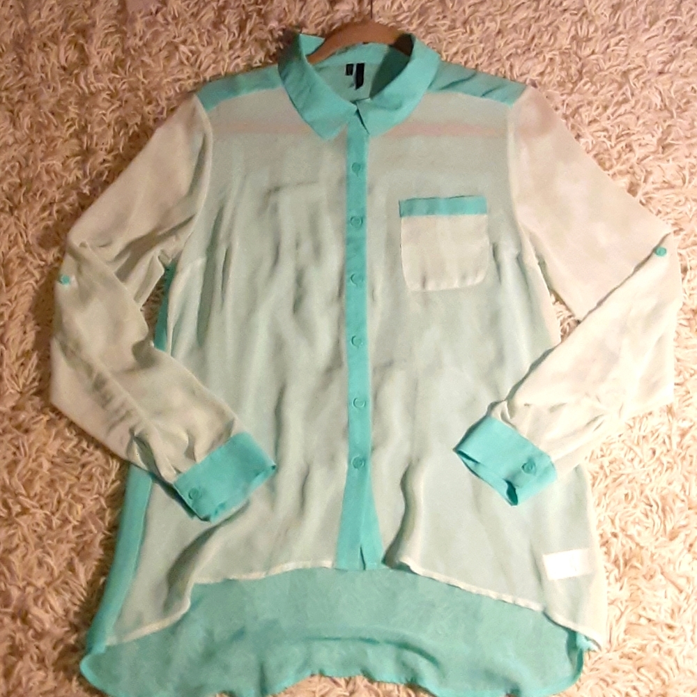 Maurice's sheer turquoise blouse